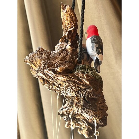 Handcrafted Loon Bird Sculpture Wind Chime With Ceramic Leaves & Natural Driftwo - Picture 9 of 16